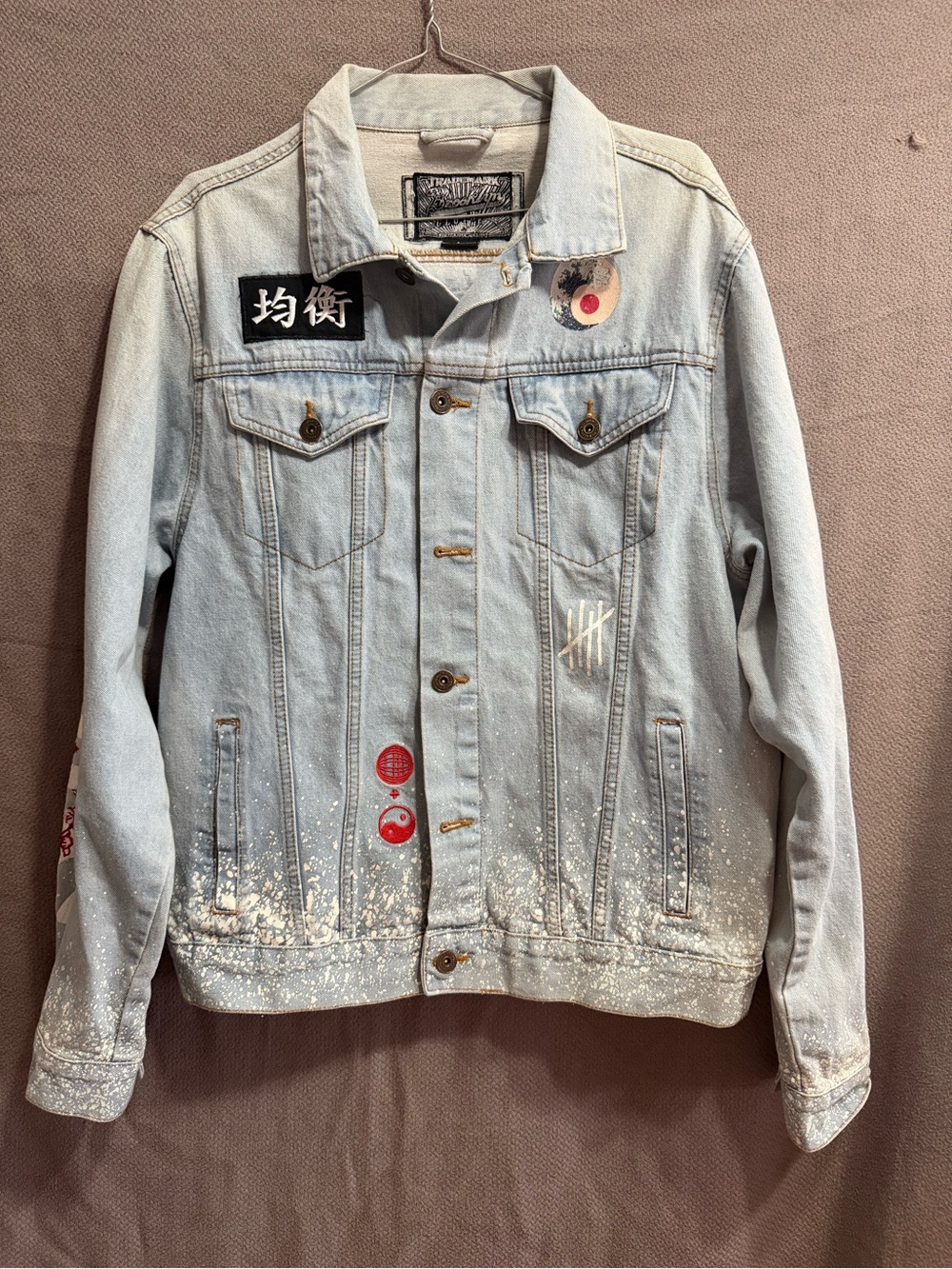 True Religion Light Blue Denim Jacket with Red Accents